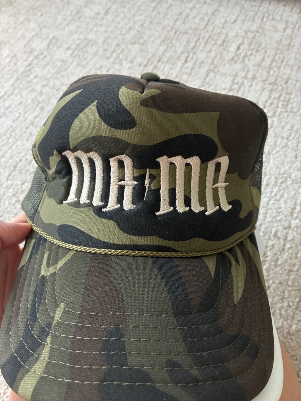 Mama Embroidered Camo Trucker Hat - Green